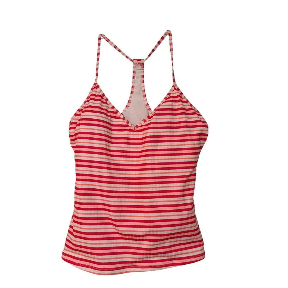 Ocean Coast Womens Pink White Striped Racerback Tankini Swim Top XL CCRLT283